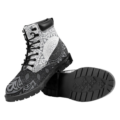 Black And White Yin Yang Mandala Print Work Boots