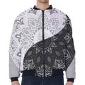 Black And White Yin Yang Mandala Print Zip Sleeve Bomber Jacket