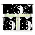 Black And White Yin Yang Pattern Print 3 Piece Kitchen Curtains