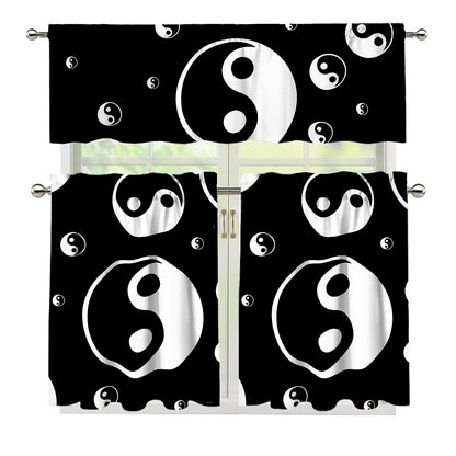 Black And White Yin Yang Pattern Print 3 Piece Kitchen Curtains
