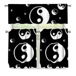 Black And White Yin Yang Pattern Print 3 Piece Kitchen Curtains