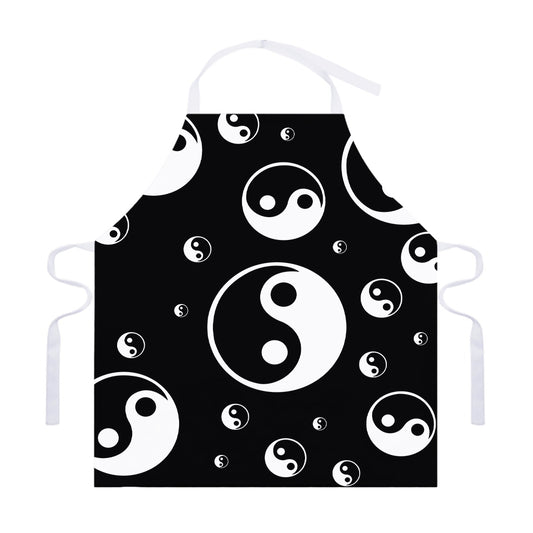 Black And White Yin Yang Pattern Print Adjustable Apron