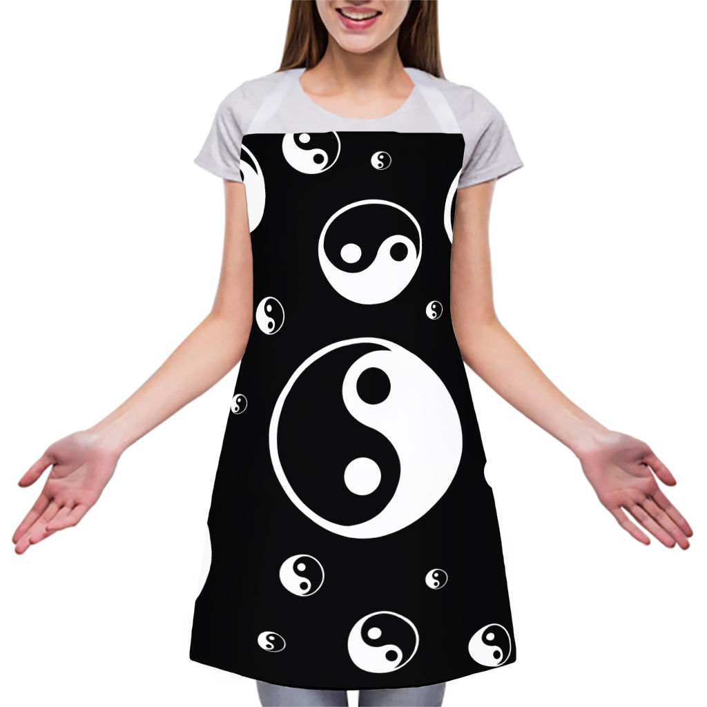 Black And White Yin Yang Pattern Print Adjustable Apron