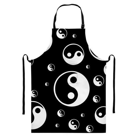 Black And White Yin Yang Pattern Print Bib Apron With Pocket