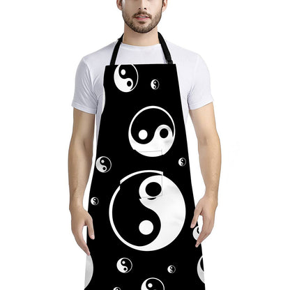 Black And White Yin Yang Pattern Print Bib Apron With Pocket
