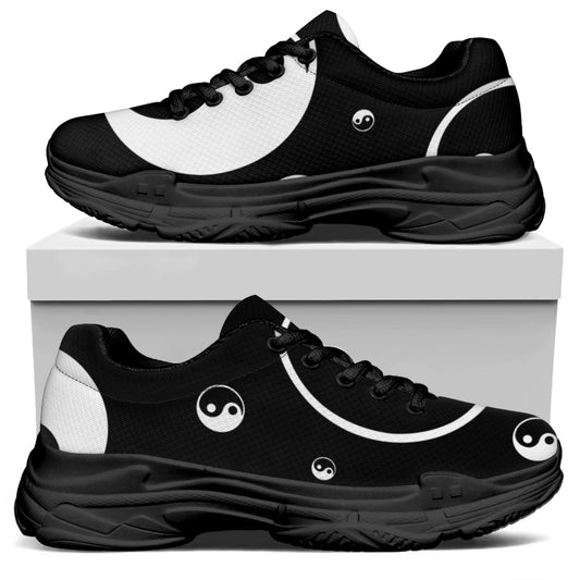 Black And White Yin Yang Pattern Print Black Chunky Shoes