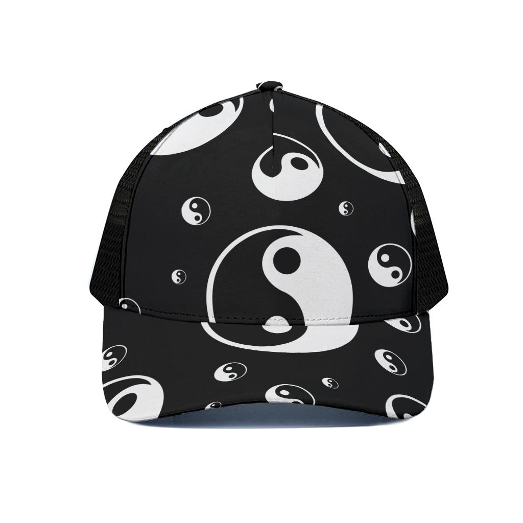Black And White Yin Yang Pattern Print Black Mesh Trucker Cap