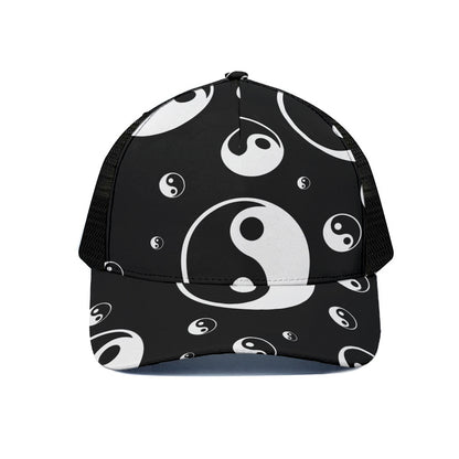 Black And White Yin Yang Pattern Print Black Mesh Trucker Cap