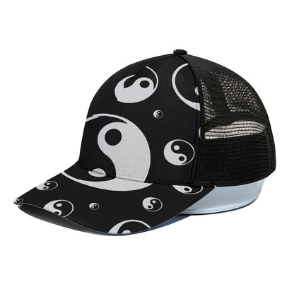 Black And White Yin Yang Pattern Print Black Mesh Trucker Cap