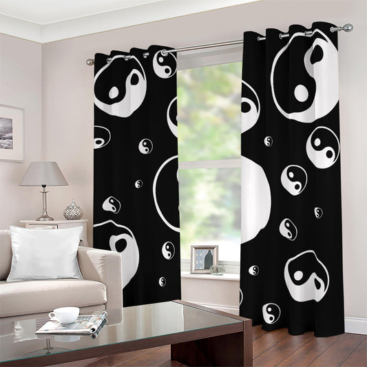 Black And White Yin Yang Pattern Print Blackout Grommet Curtains