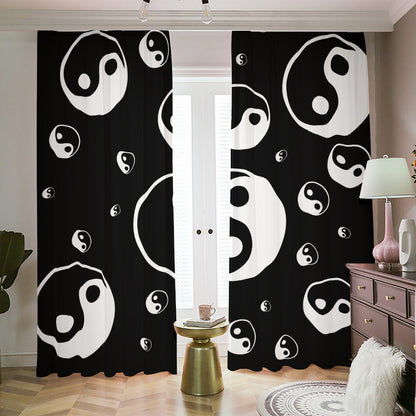 Black And White Yin Yang Pattern Print Blackout Pencil Pleat Curtains