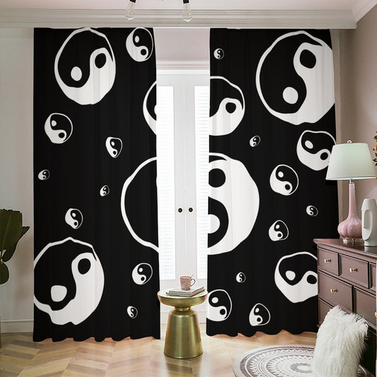 Black And White Yin Yang Pattern Print Blackout Pencil Pleat Curtains