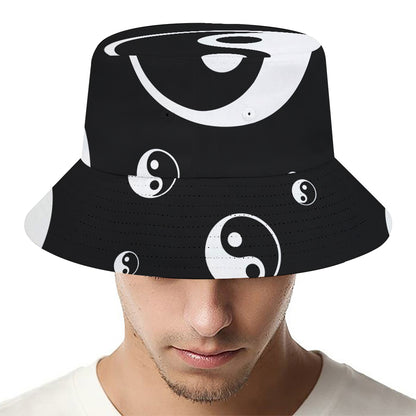 Black And White Yin Yang Pattern Print Bucket Hat