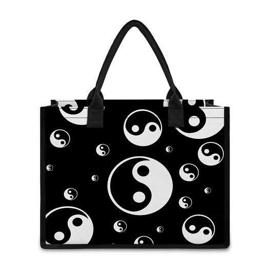 Black And White Yin Yang Pattern Print Canvas Tote Bag