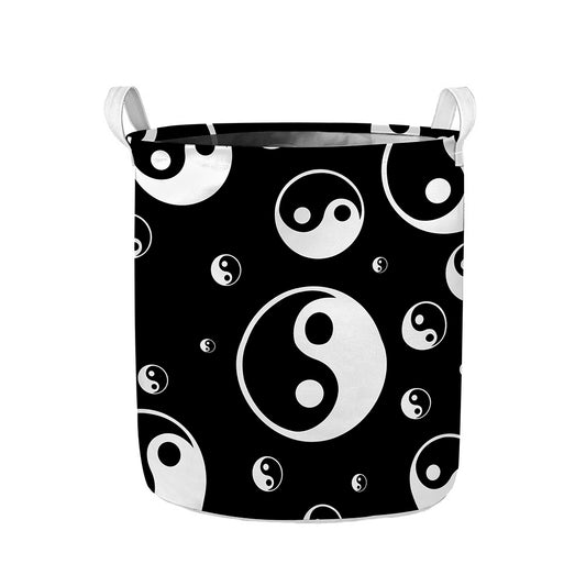 Black And White Yin Yang Pattern Print Collapsible Laundry Basket