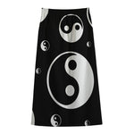 Black And White Yin Yang Pattern Print Cotton Front Slit Maxi Skirt