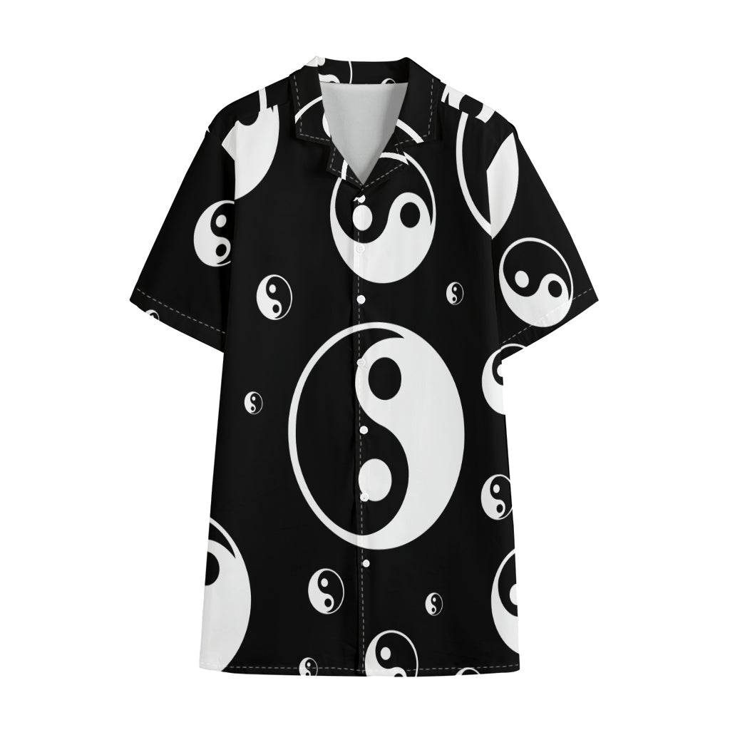 Black And White Yin Yang Pattern Print Cotton Hawaiian Shirt