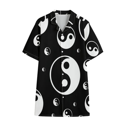 Black And White Yin Yang Pattern Print Cotton Hawaiian Shirt