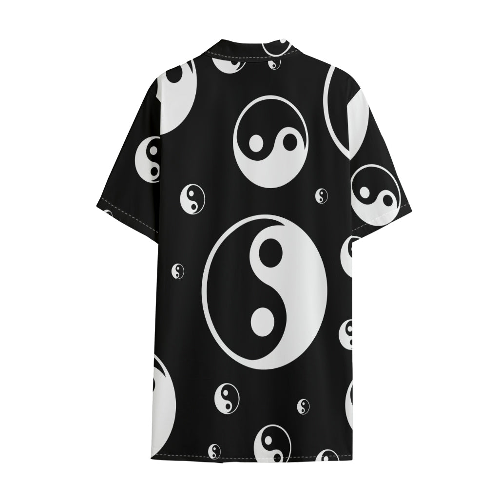 Black And White Yin Yang Pattern Print Cotton Hawaiian Shirt