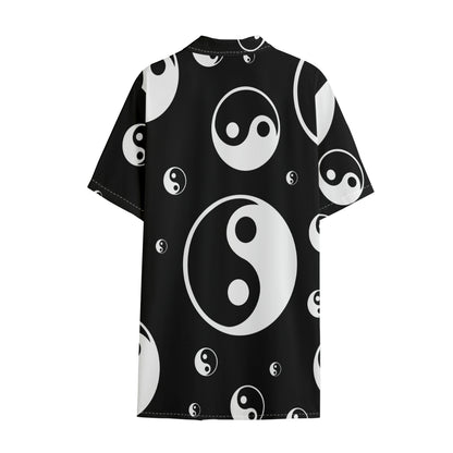 Black And White Yin Yang Pattern Print Cotton Hawaiian Shirt
