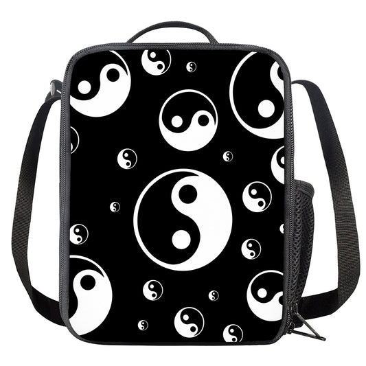 Black And White Yin Yang Pattern Print Crossbody Lunch Bag