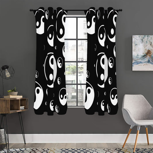 Black And White Yin Yang Pattern Print Curtain