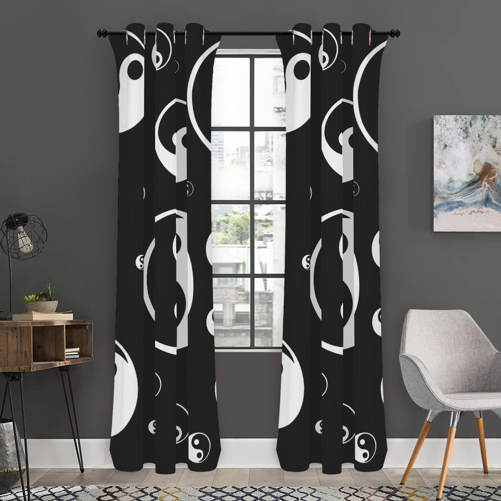 Black And White Yin Yang Pattern Print Curtain