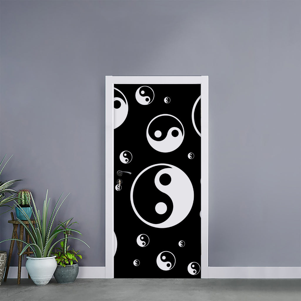 Black And White Yin Yang Pattern Print Door Sticker