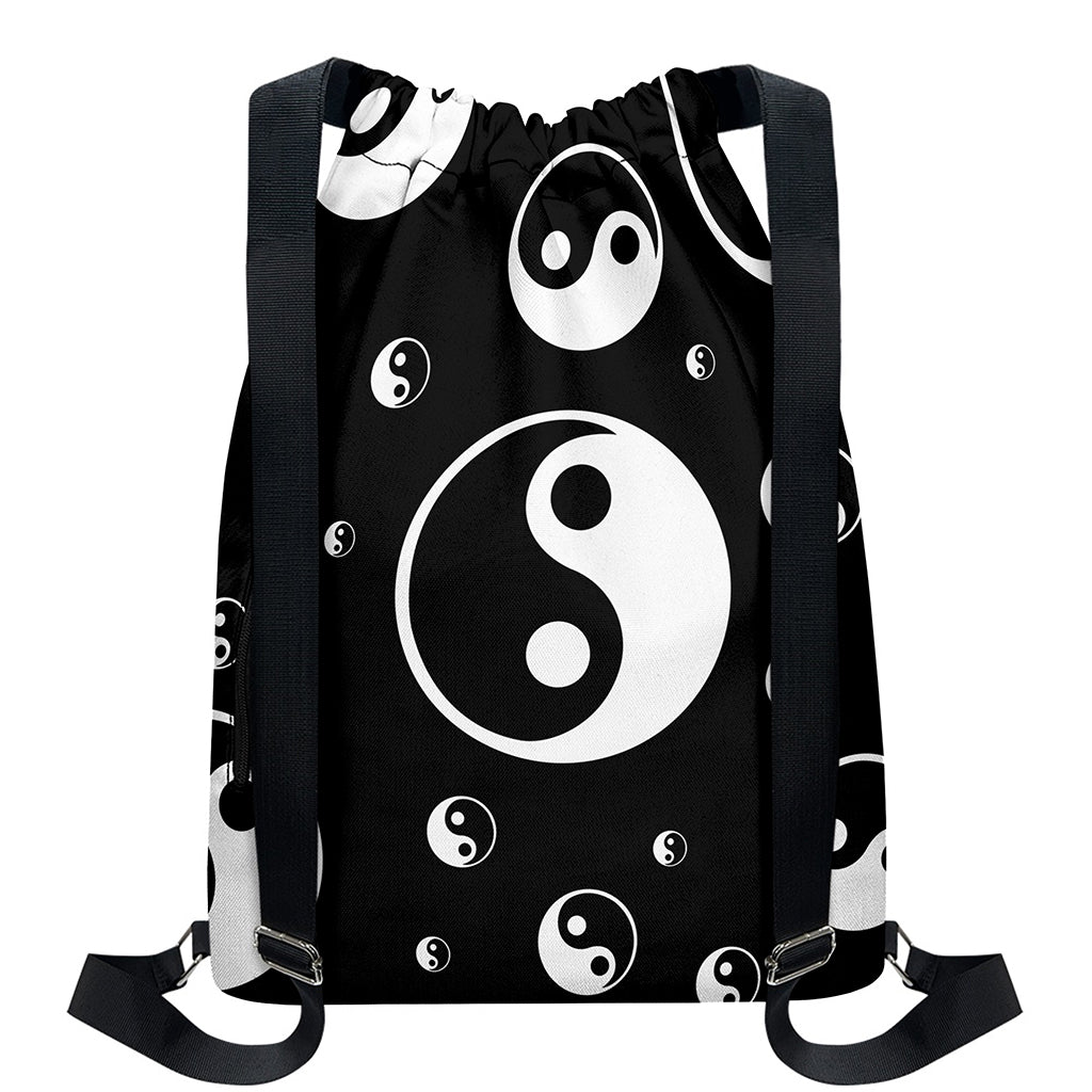 Black And White Yin Yang Pattern Print Drawstring Backpack