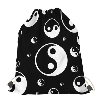 Black And White Yin Yang Pattern Print Drawstring Bag