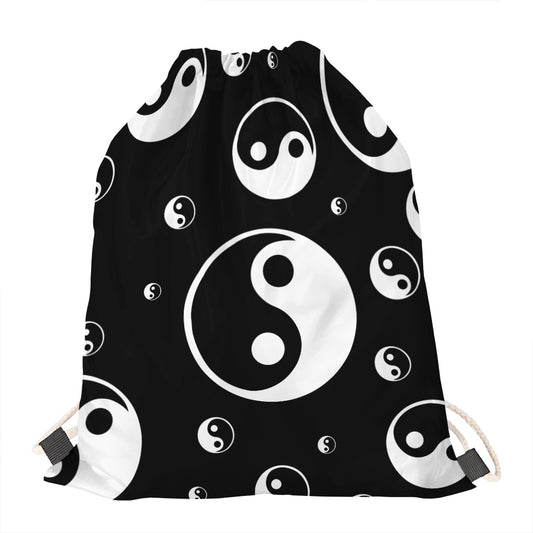 Black And White Yin Yang Pattern Print Drawstring Bag