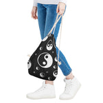 Black And White Yin Yang Pattern Print Drawstring Bag