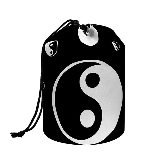Black And White Yin Yang Pattern Print Drawstring Makeup Bag