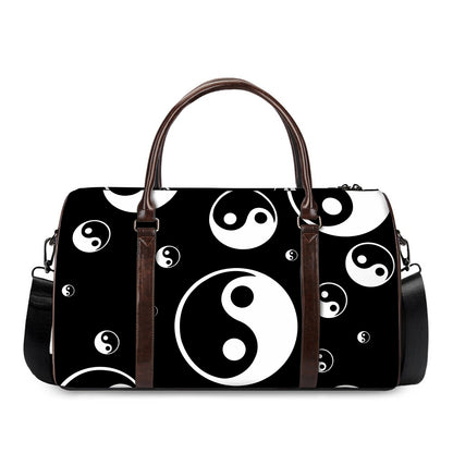 Black And White Yin Yang Pattern Print Duffle Bag