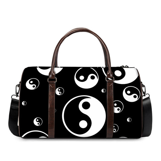 Black And White Yin Yang Pattern Print Duffle Bag