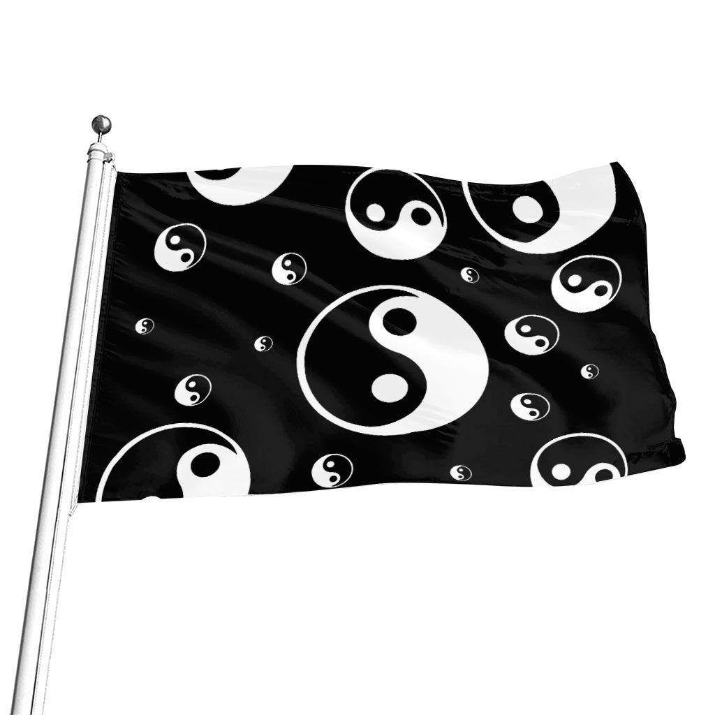 Black And White Yin Yang Pattern Print Flag