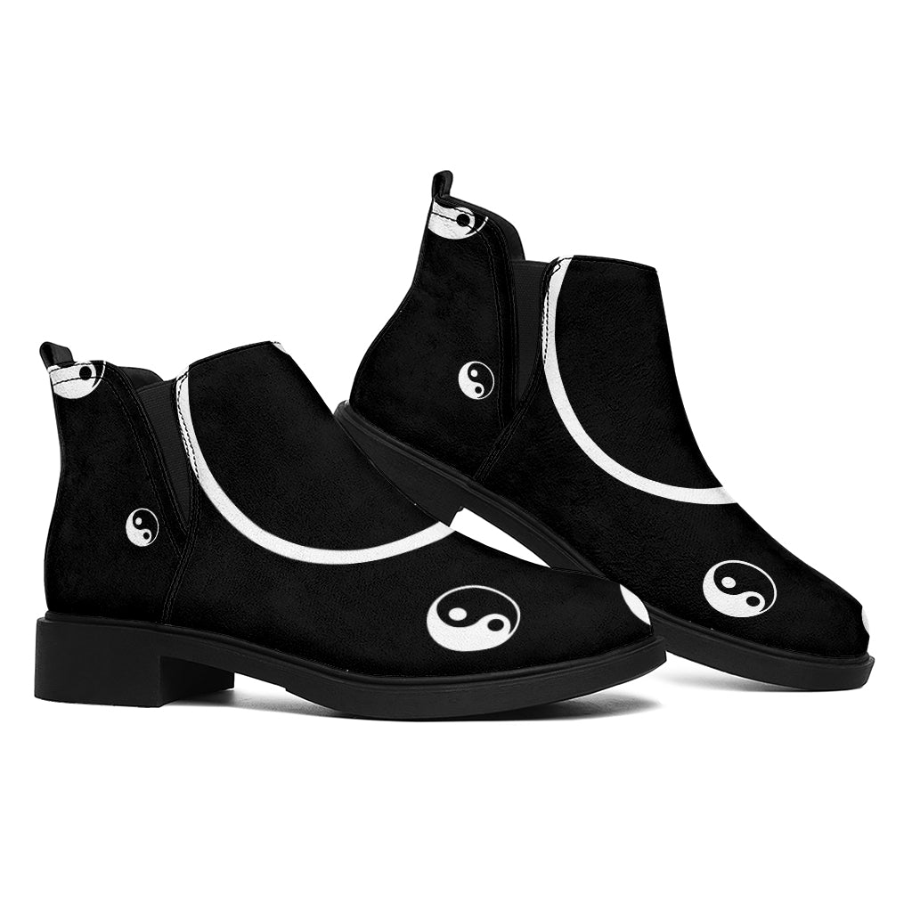 Black And White Yin Yang Pattern Print Flat Ankle Boots
