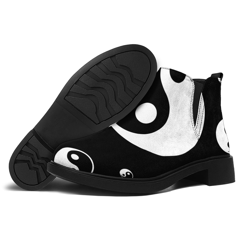 Black And White Yin Yang Pattern Print Flat Ankle Boots