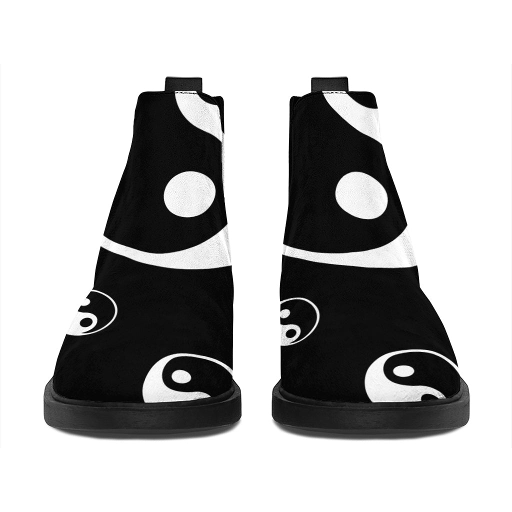 Black And White Yin Yang Pattern Print Flat Ankle Boots