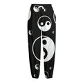Black And White Yin Yang Pattern Print Fleece Lined Knit Pants
