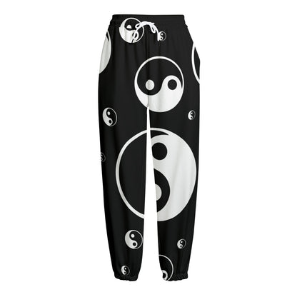 Black And White Yin Yang Pattern Print Fleece Lined Knit Pants