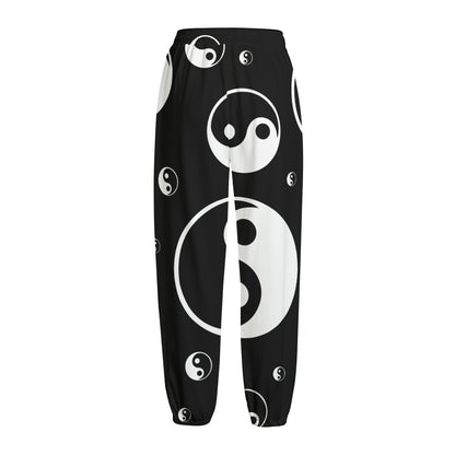 Black And White Yin Yang Pattern Print Fleece Lined Knit Pants