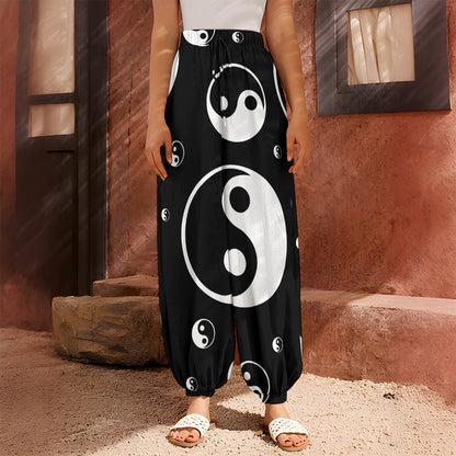 Black And White Yin Yang Pattern Print Harem Pants