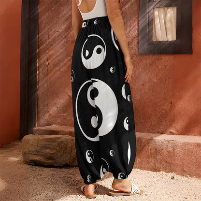 Black And White Yin Yang Pattern Print Harem Pants