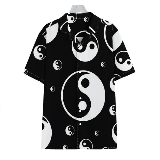 Black And White Yin Yang Pattern Print Hawaiian Shirt