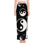 Black And White Yin Yang Pattern Print High Slit Maxi Skirt