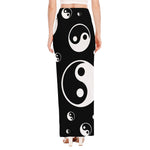 Black And White Yin Yang Pattern Print High Slit Maxi Skirt