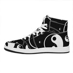 Black And White Yin Yang Pattern Print High Top Leather Sneakers