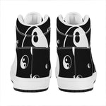 Black And White Yin Yang Pattern Print High Top Leather Sneakers