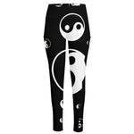 Black And White Yin Yang Pattern Print High-Waisted Pocket Leggings